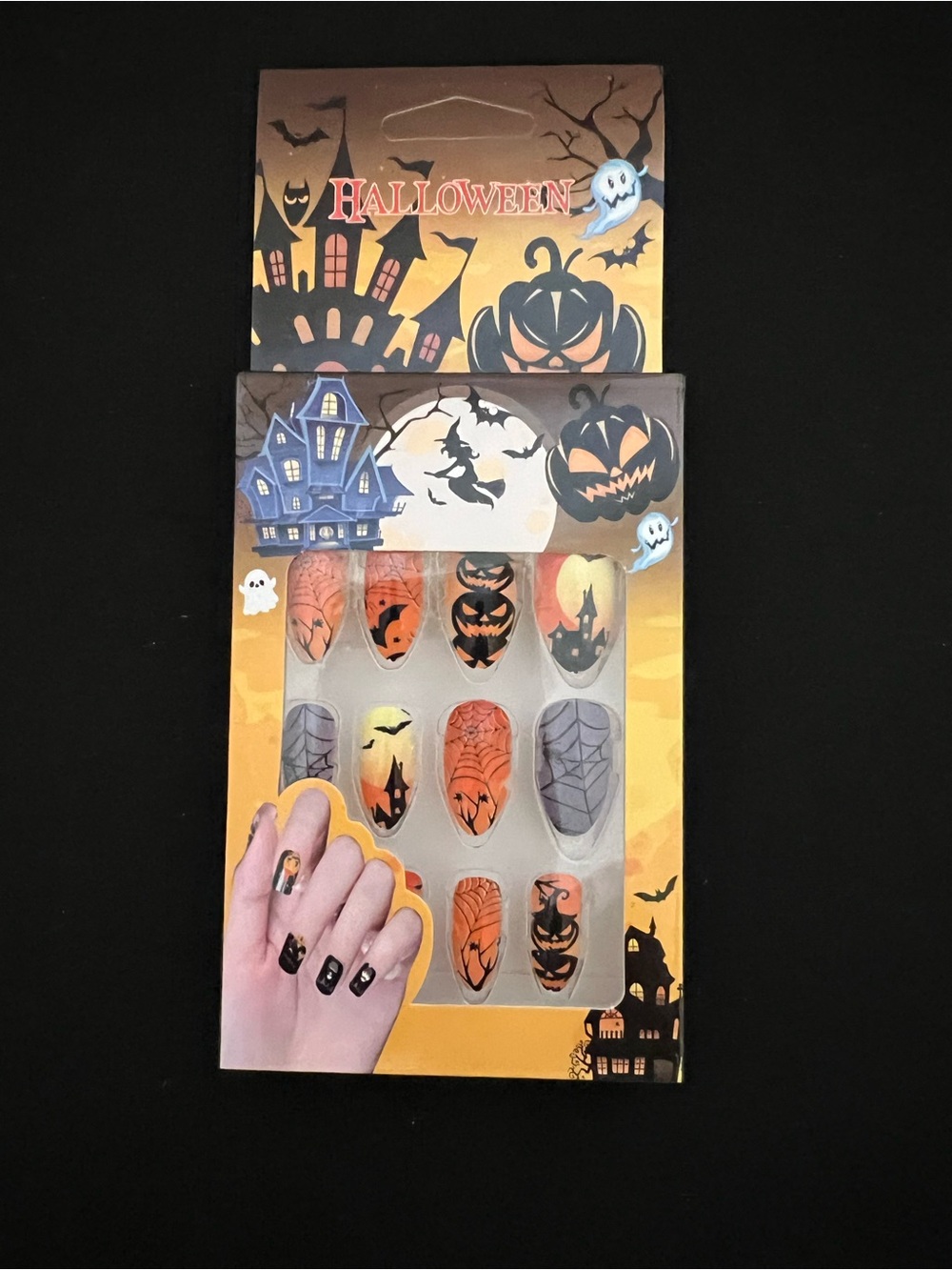 Halloween Themed Orange & Black Press-On Nails - Party Nail Set